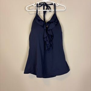 MICHAEL Michael Kors Dark Blue Ruffle Halter Tie Tankini Swim Top Small